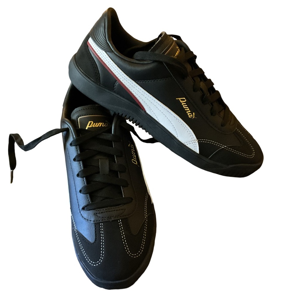PUMA NEW BLACK WHITE MAROON SNEAKERS  GOLD DETAIL- FITS Sz 8.5 WOMENS👟
